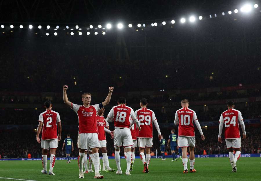 Martin Odegaard celebrates making it 4-0 to Arsenal