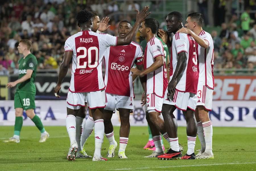 Ajax's players celebrate against Ludogorets