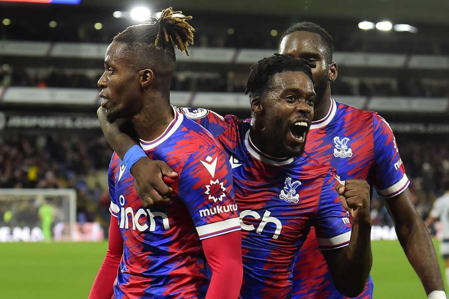 Wilfried Zaha celebrates during the Premier League match between Crystal Palace and Wolverhampton Wanderers