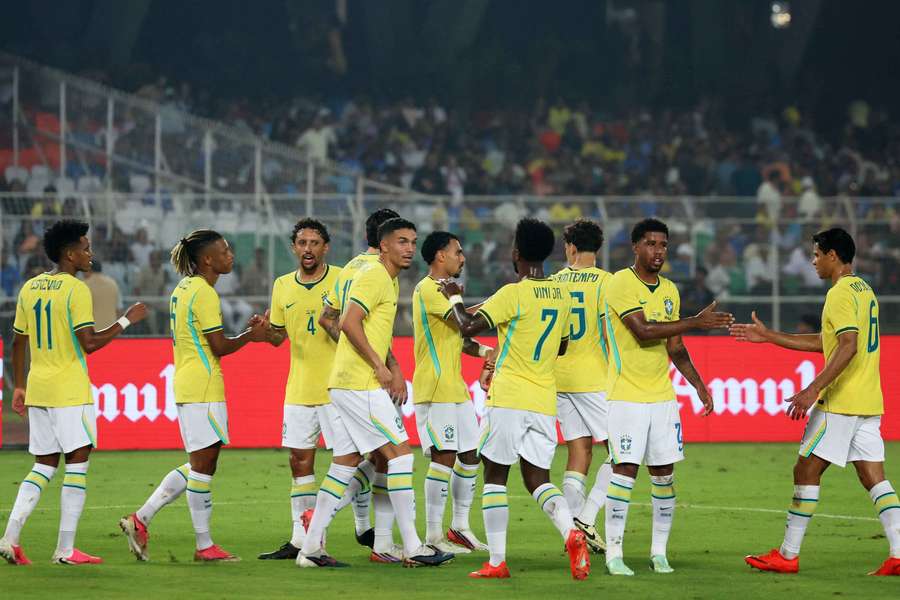 Brazil celebrate Estevao's opener Brazil celebrate Estevao's opener