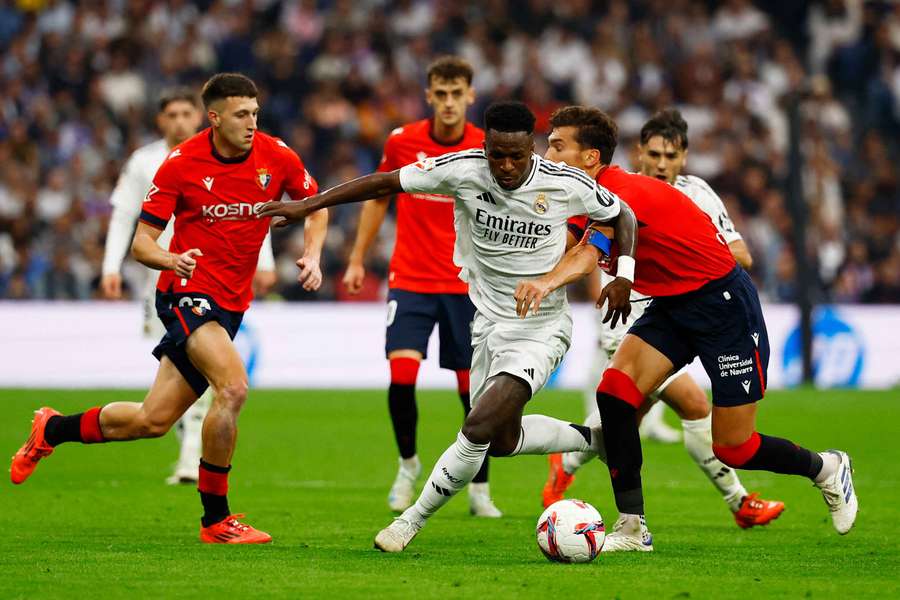 Real Madrid's Vinicius Junior in action against Osasuna