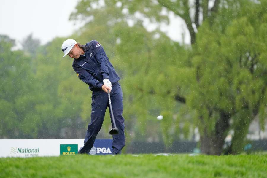 Cameron Smith hits a tee shot on the ninth hole during the third round of the PGA Championship golf tournament