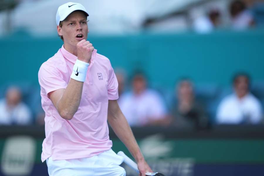 Jannik Sinner celebrates against Frances Tiafoe