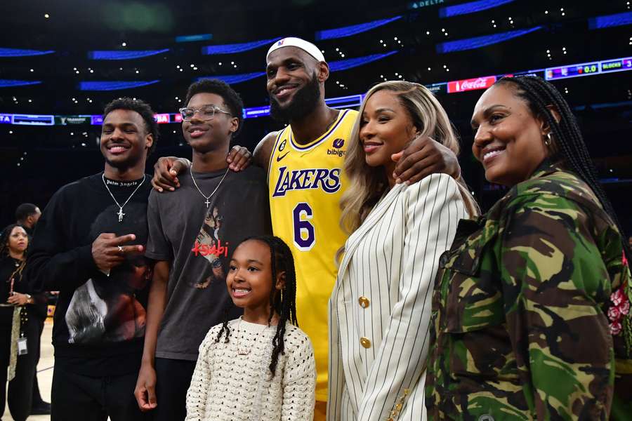 LeBron James with his family
