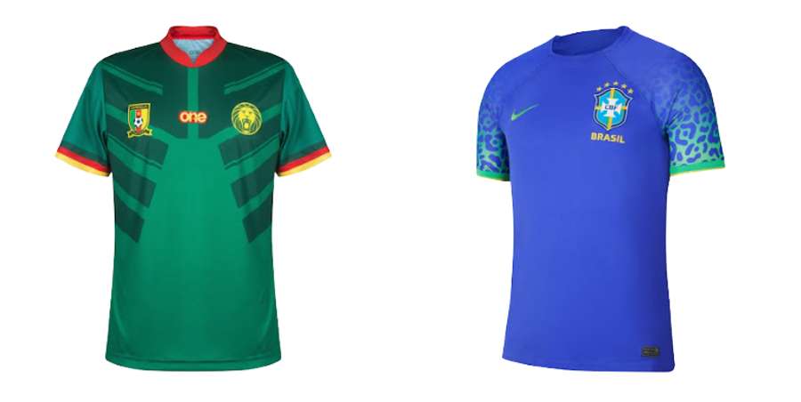 Camisa 1 de Camarões, camisa 2 do Brasil 