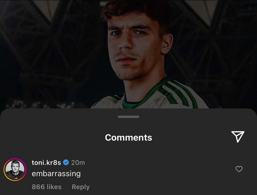 Gabri Veiga, criticado en Instagram por Kroos