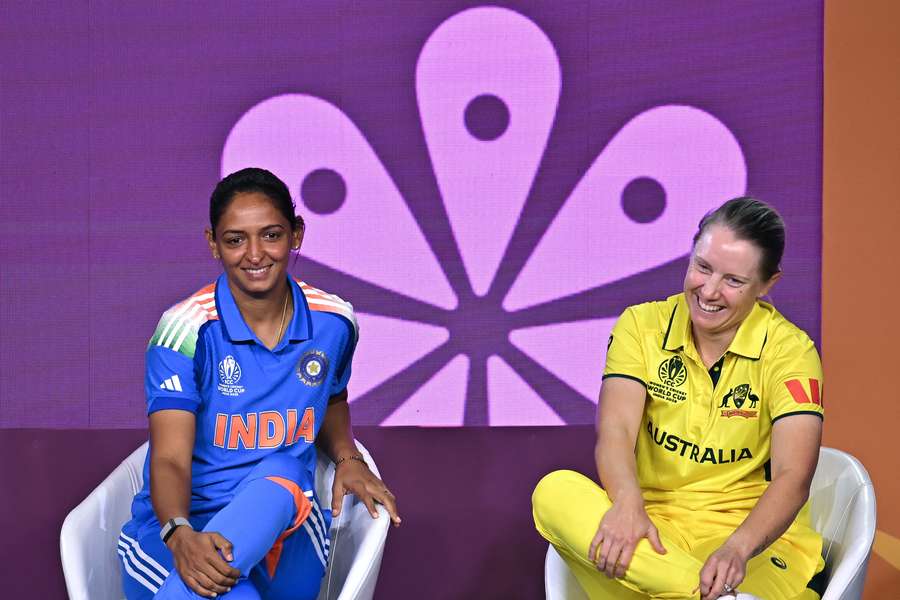 Harmanpreet Kaur and Alyssa Healy share a laugh at a press conference ahead of the 2025 ICC Women's World Cup.