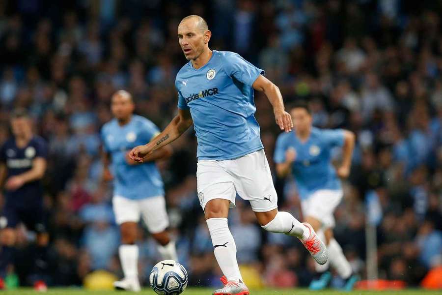 Martin Petrov playing for the Manchester City legends at Vincent Kompany's testimonial