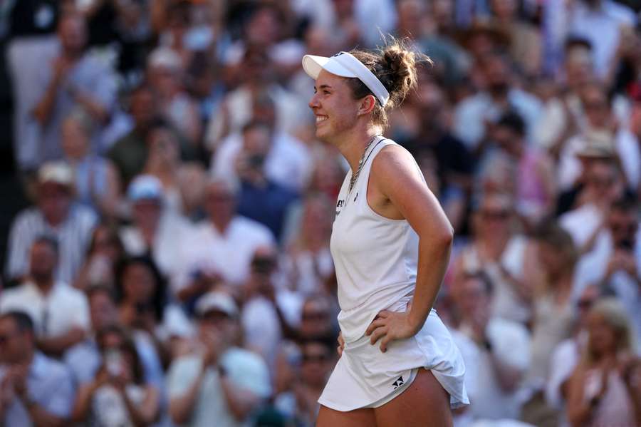 Noskova reacts after winning at Wimbledon Noskova reacts after winning at Wimbledon