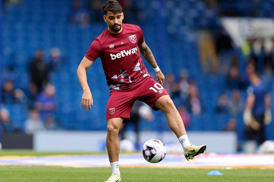 West Ham's Lucas Paqueta warming up before a game against Chelsea