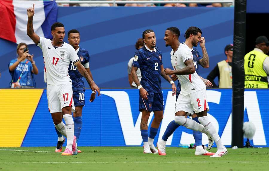 Ezri Konsa after netting for England Ezri Konsa after netting for England