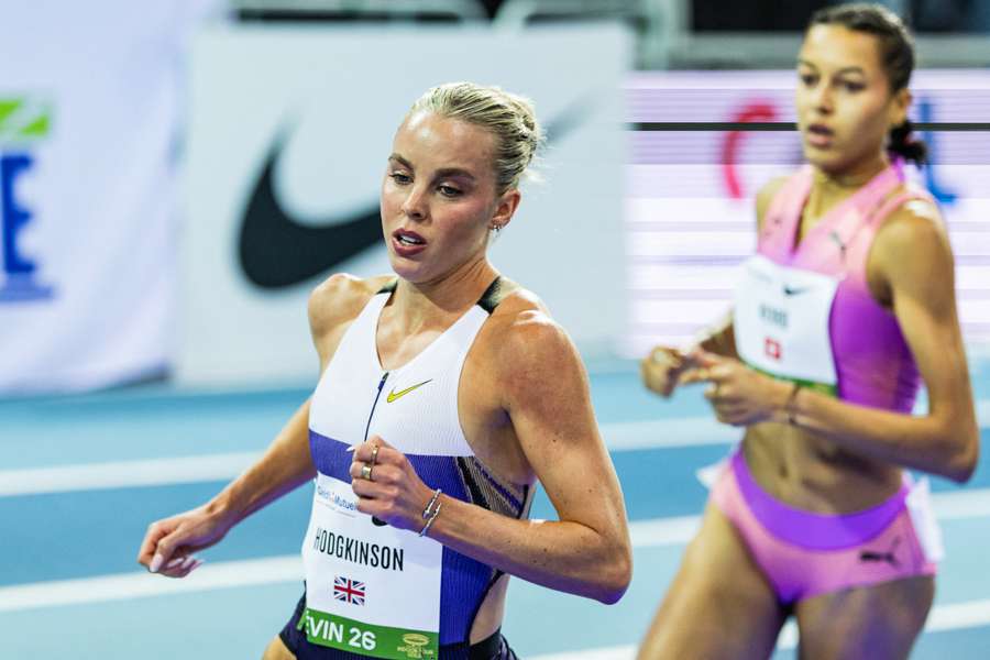 Britain's athlete Keely Hodgkinson competes in the 800m Women final and breaks the world record 