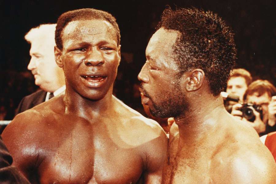Chris Eubank and Nigel Benn after their fight in 1990