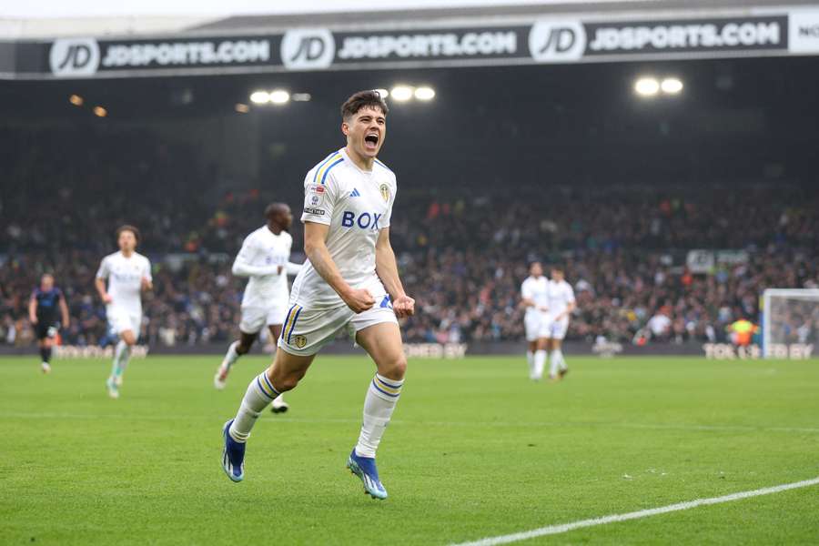 Daniel James of Leeds United celebrates after scoring the team's first goal