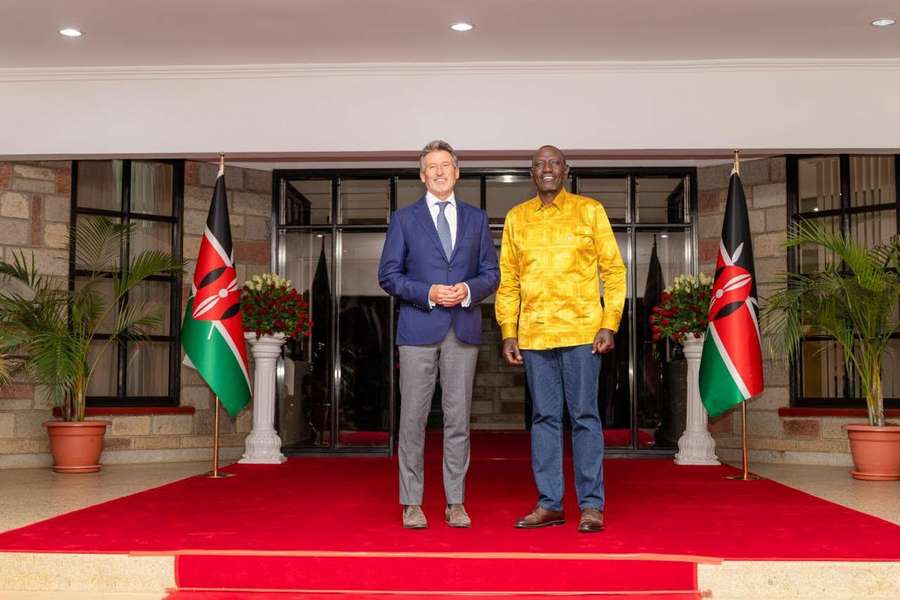 Kenya head of state William Ruto with World Athletics President Sebastian Coe in State House, Nairobi
