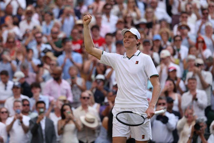 Jannik Sinner celebrates after winning his semi final match against Serbia's Novak Djokovic Jannik Sinner celebrates after winning his semi final match against Serbia's Novak Djokovic