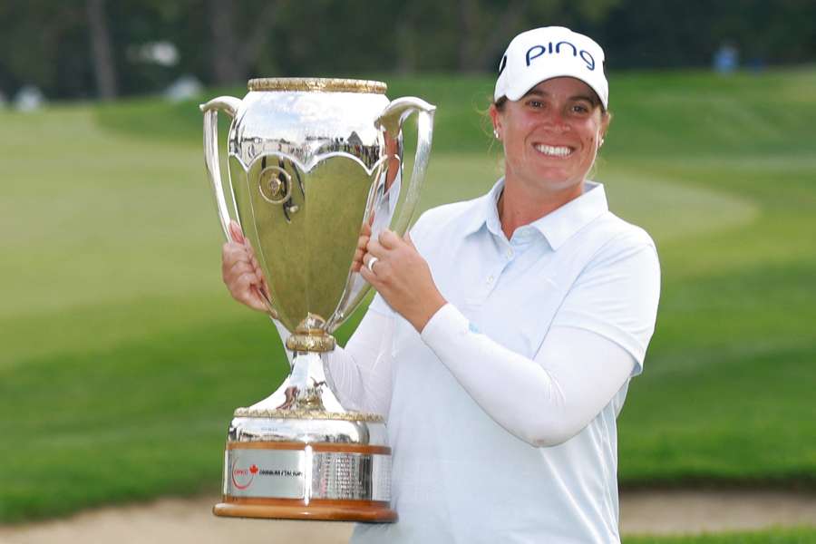 Lauren Coughlin poses with the trophy after the final round of the CPKC Women's Open 