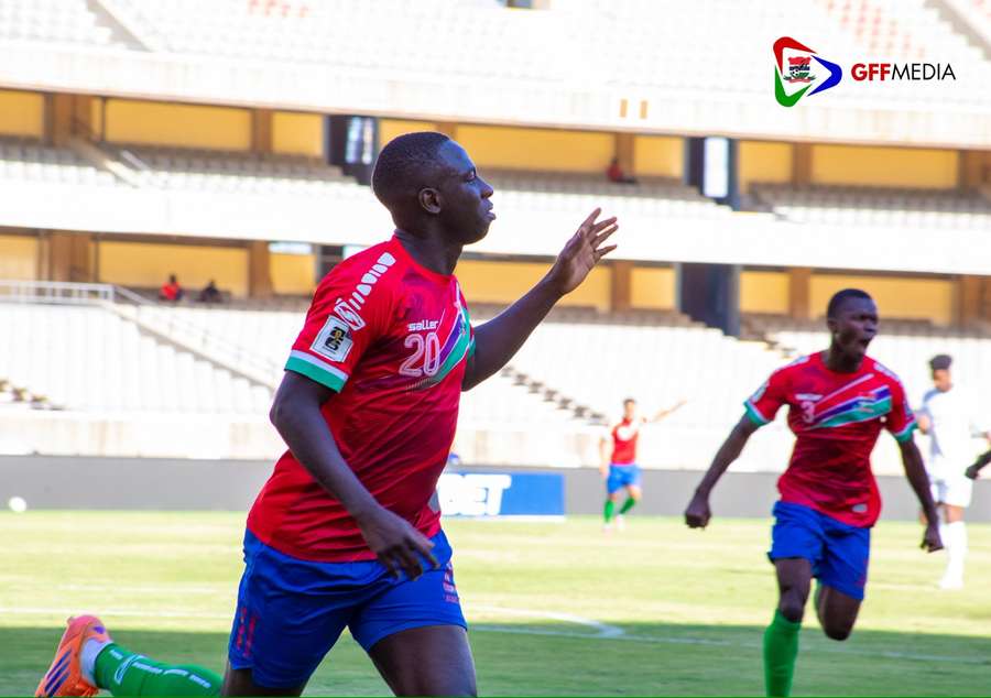 Yankuba Minteh celebrates his opening goal for Gambia against Gabon Yankuba Minteh celebrates his opening goal for Gambia against Gabon