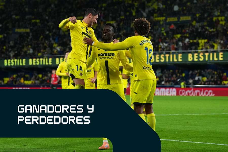 Los jugadores del Villarreal celebran uno de sus goles ante el Mallorca
