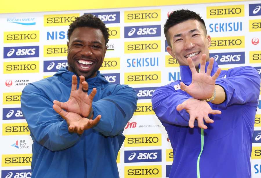 Lyles in Japan with fellow sprinter Yoshihide Kiryu