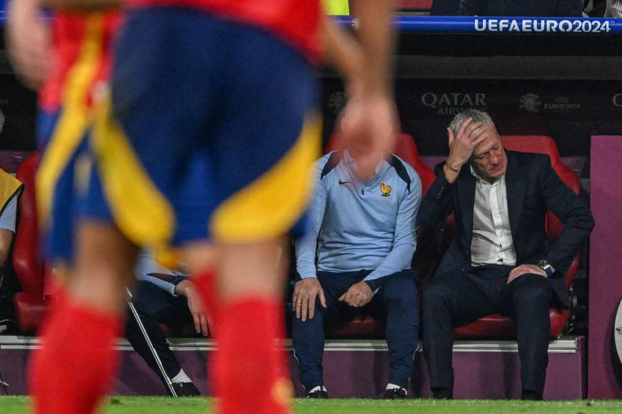 Didier Deschamps in the dugout against Spain