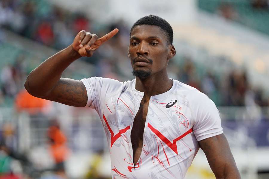 Fred Kerley after winning the men's 100m in Rabat