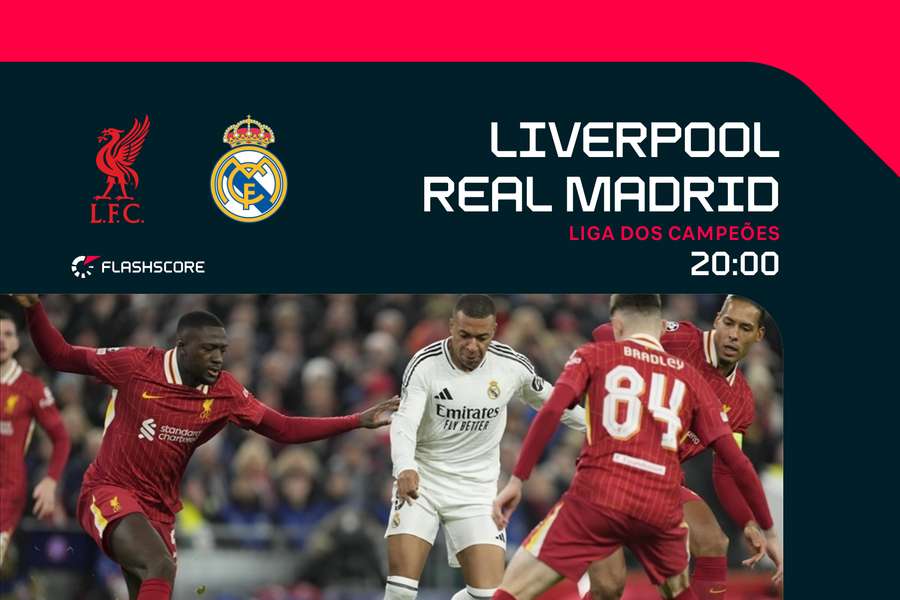 Liverpool e Real Madrid medem forças às 20:00 Liverpool e Real Madrid medem forças às 20:00