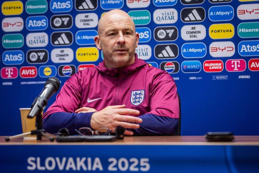 Lee Carsley during the press conference in Samorin
