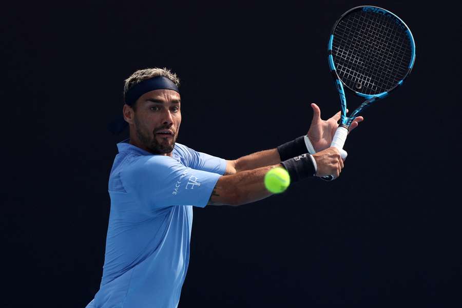 Fabio Fognini in campo a Shanghai