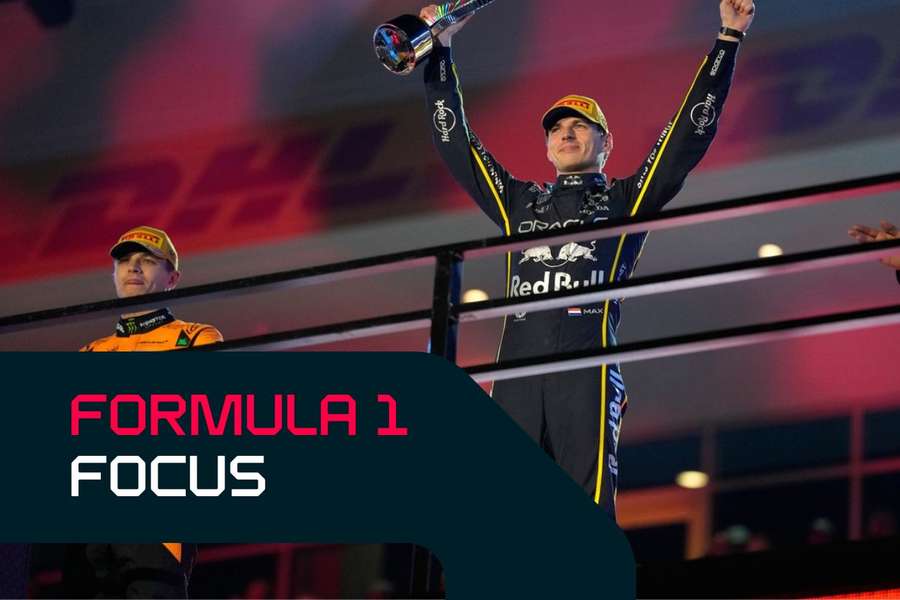 Max Verstappen and Lando Norris on the podium