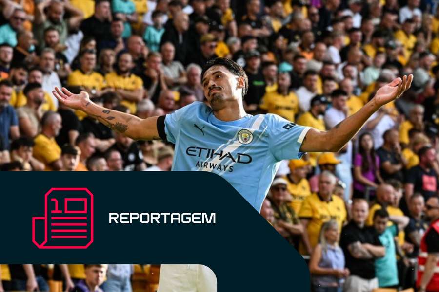 Reijnders celebra o seu golo de estreia pelo Man City