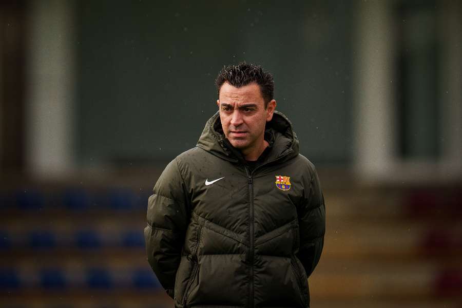Xavi, durante o treino do Barcelona