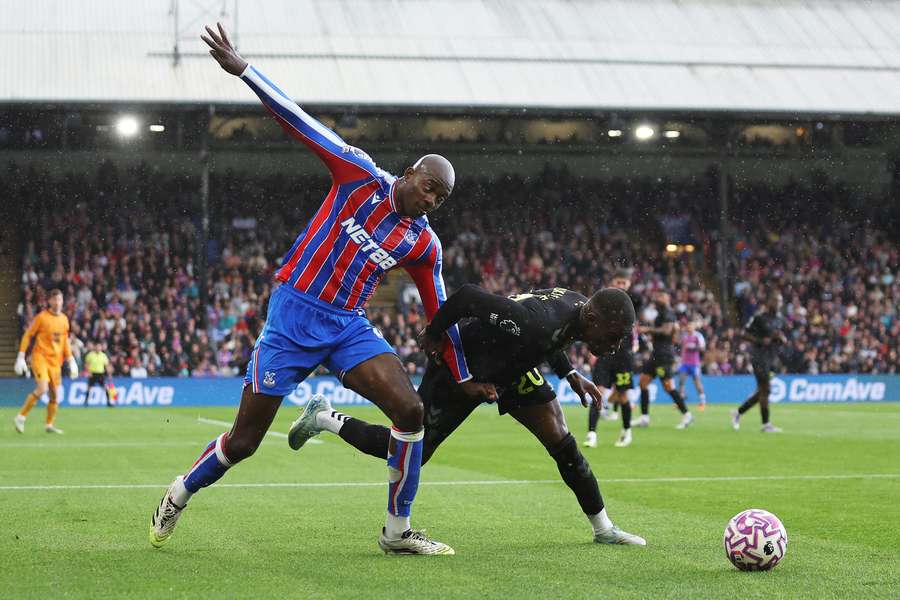 Nordi Mukiele is fouled by Jean-Philippe Mateta