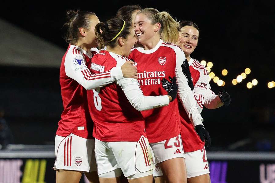 Arsenal celebrate during their UEFA Women's Champions League win over Real Madrid