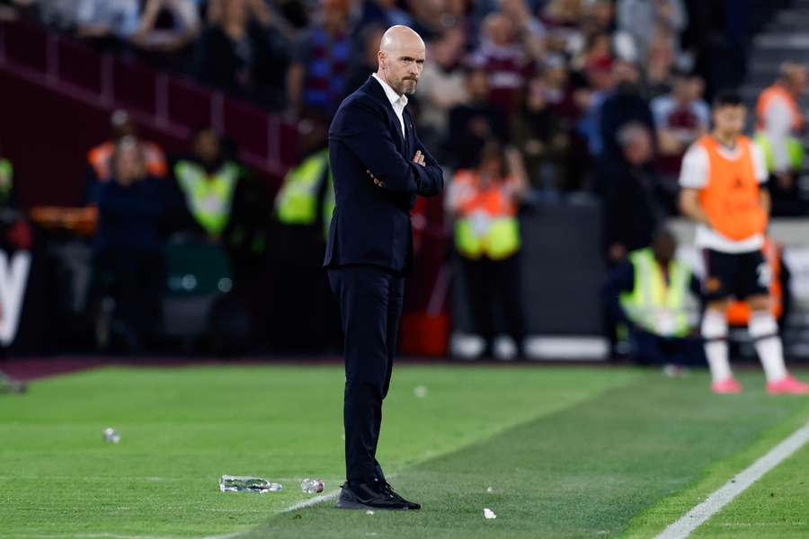 Erik ten Hag watches on during United's defeat against West Ham