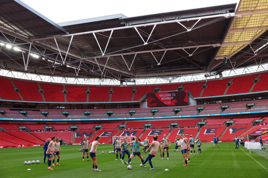 England's players train at Wembley ahead of Wednesday's game