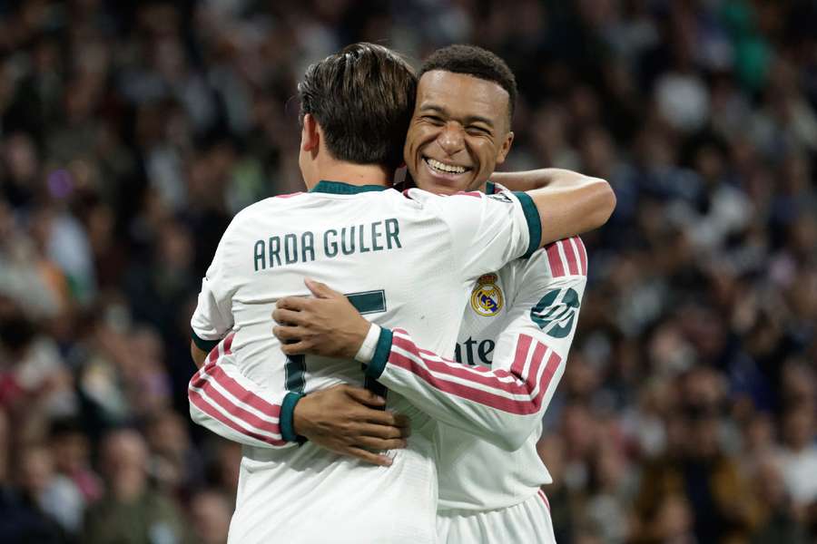 Mbappe and Guler celebrate goal Mbappe and Guler celebrate goal