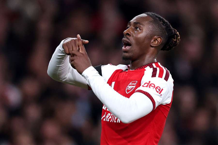 Eberechi Eze celebrates after scoring Arsenal's second goal against Lille Eberechi Eze celebrates after scoring Arsenal's second goal against Lille