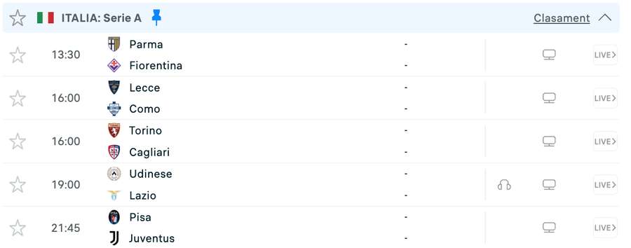 Programul zilei în Serie A