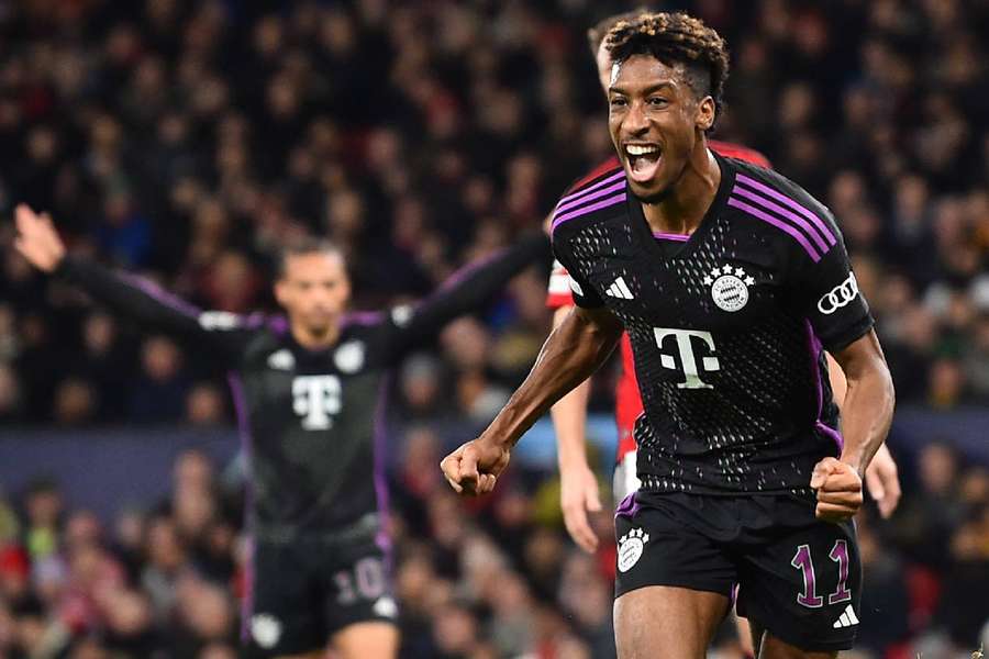 Coman comemora golo sobre o Manchester United 