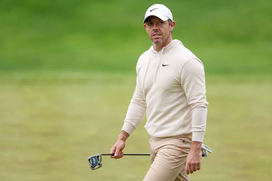 Rory McIlroy walks to the 15th green during a practice round prior to the 2024 PGA Championship