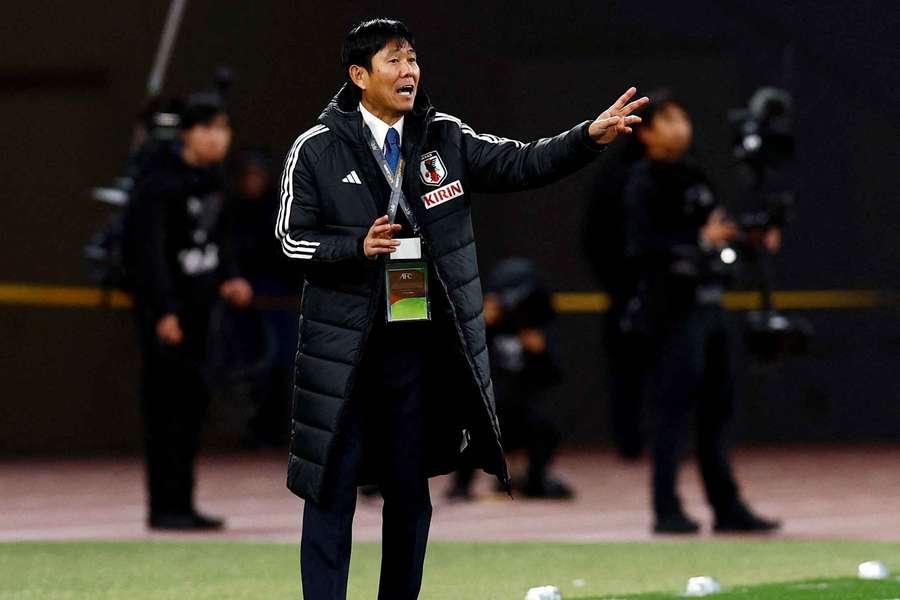 Japan coach Hajime Moriyasu reacts