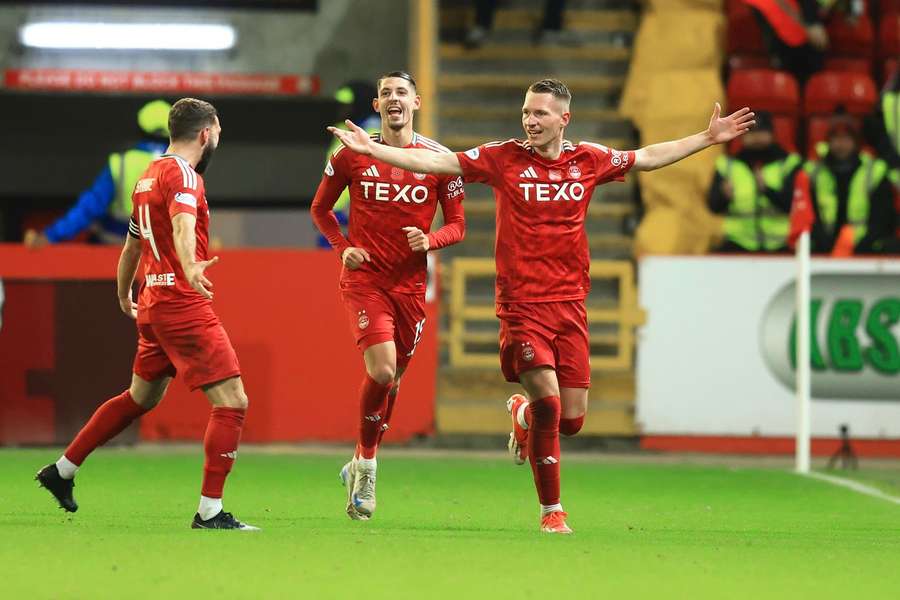 Ante Palaversa celebrates after opening the scoring for Aberdeen against Dundee