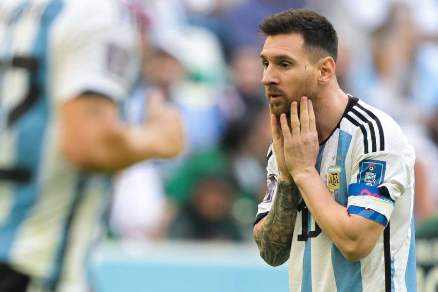 Lionel Messi reacts during Argentina's defeat to Saudi Arabia.