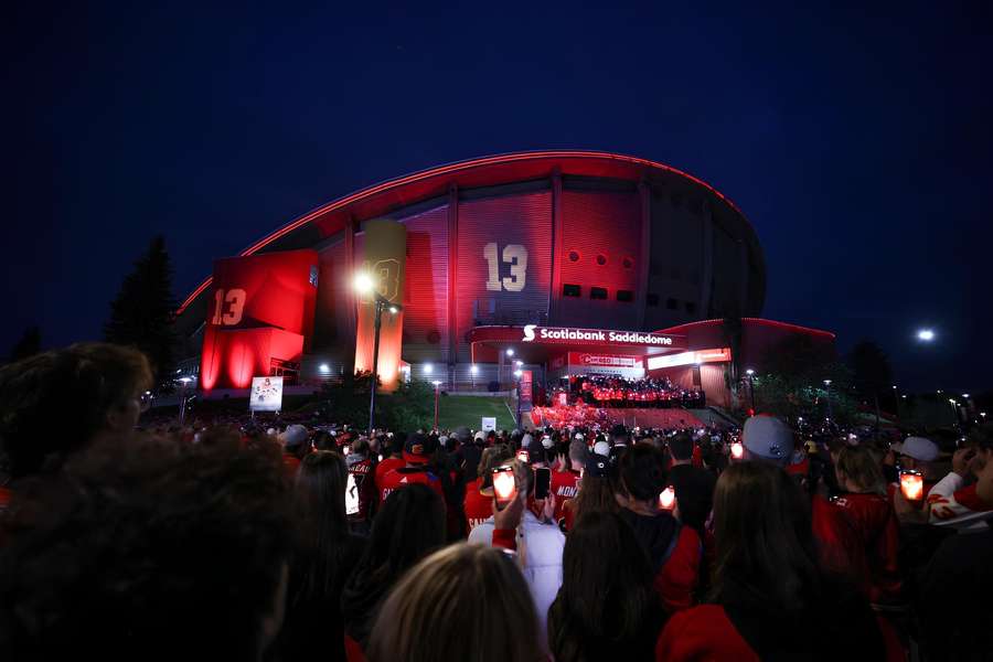 Calgary Flames fans outside of the arena in September to honour Johnny Gaudreau