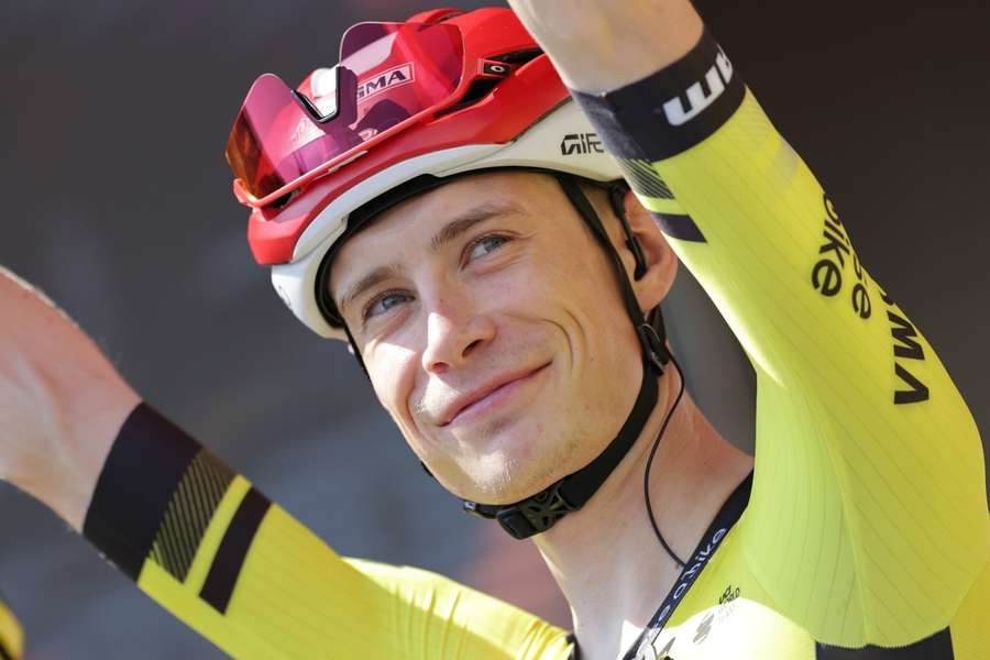 Vingegaard celebrates winning the second stage