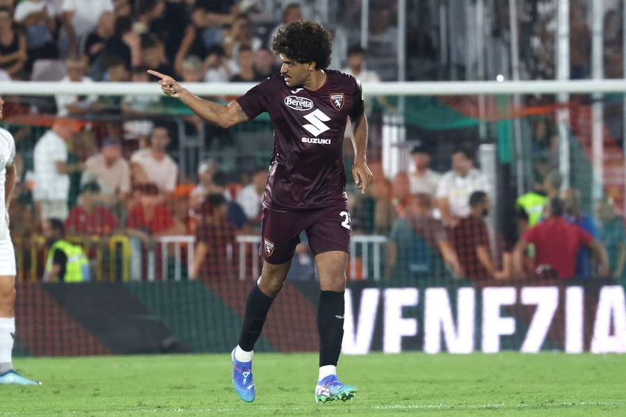 Saul Coco of Torino celebrates after scoring his team's winner