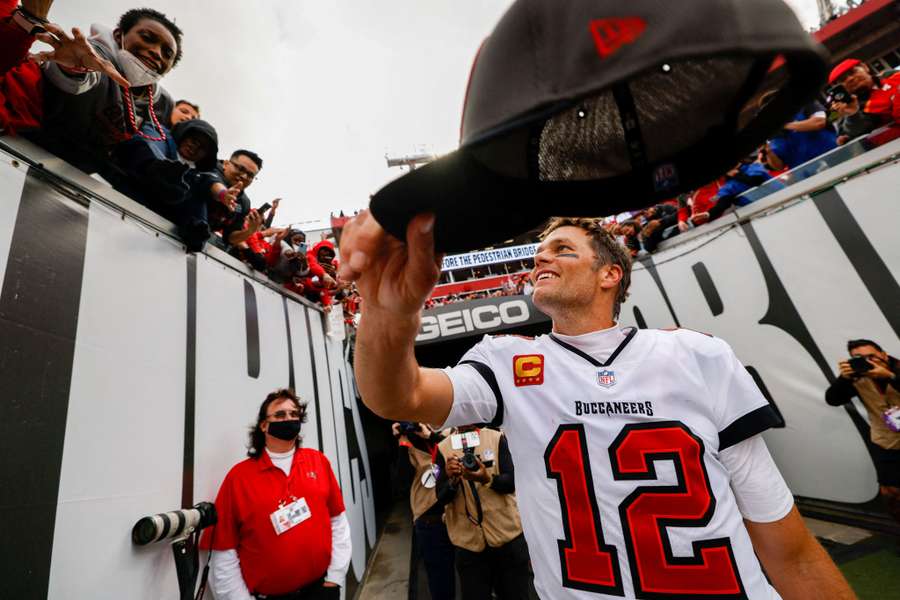 Brady greets a fan in Tampa