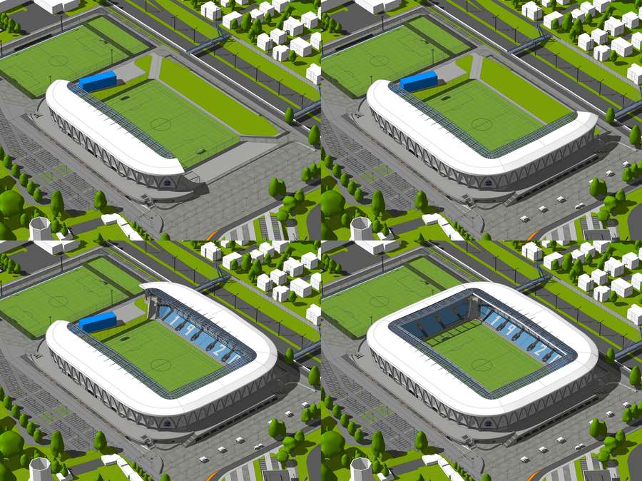 Etapy budowy stadionu w Chorzowie: południe, wchód, północ i zachód