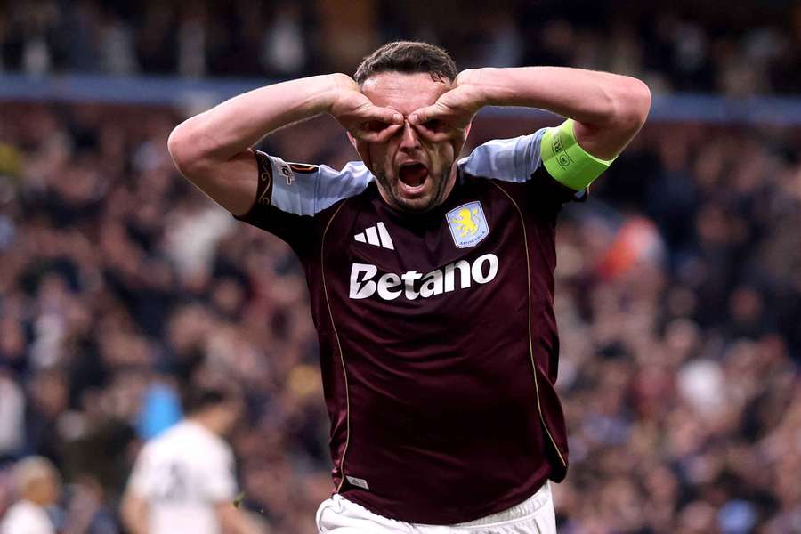 Aston Villa's John McGinn celebrates scoring against Nottingham Forest in the Europa League semi-finals